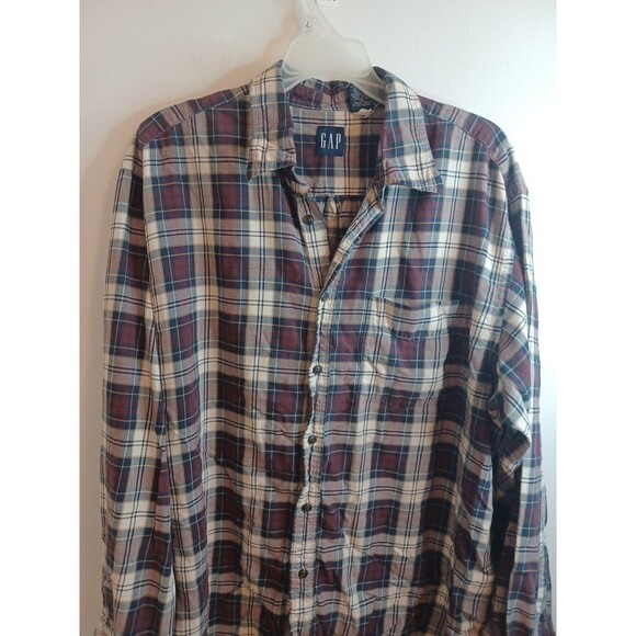 Gap Plaid Button Down Dress Shirt L Brown Country Farm Hayride Fall Scarecrows - Picture 2 of 8